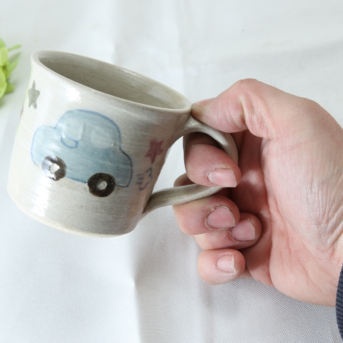 【益子焼】こどものうつわ。益子焼のかわいい絵柄の子供用マグカップ 明るめな風合い NEW 【単品1個】