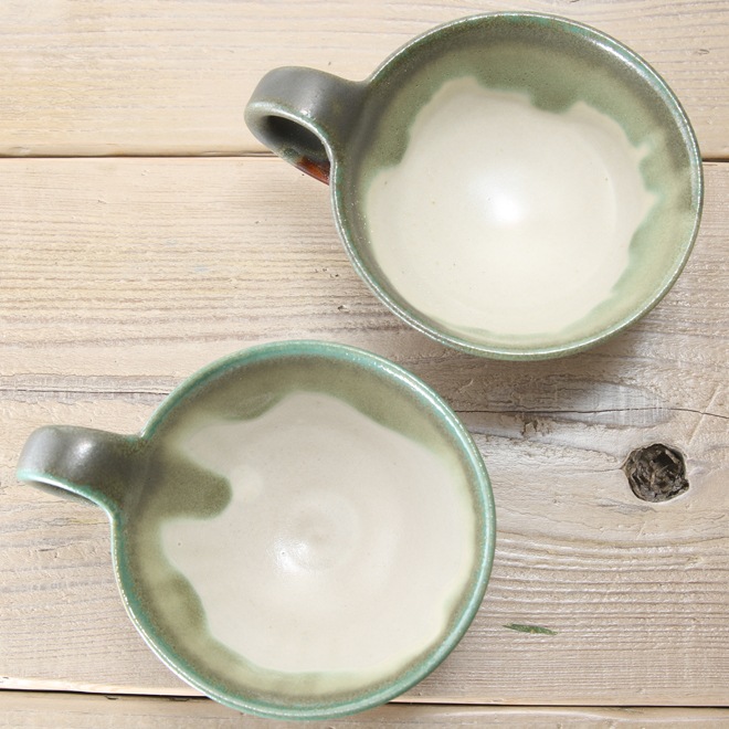 【益子焼】 ティー カップ おしゃれ しのぎ 釉薬シリーズ 手付き 飴釉＆渋め青磁釉 単品１個