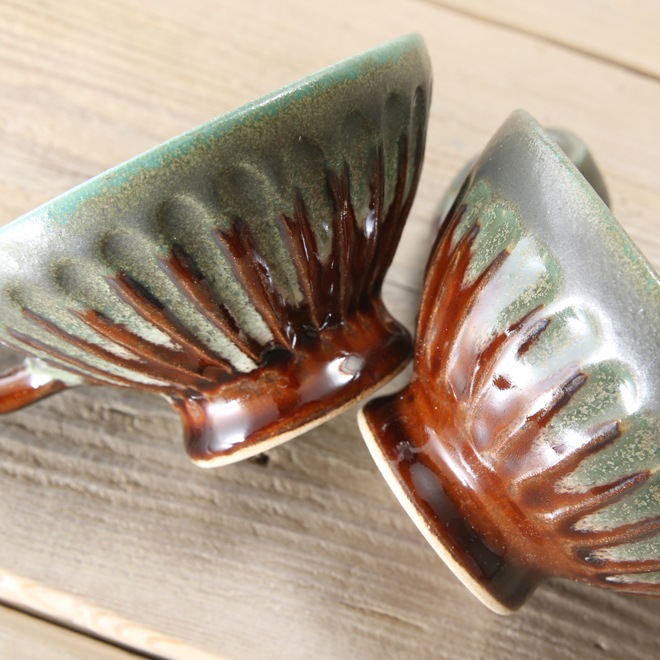 【益子焼】 ティー カップ おしゃれ しのぎ 釉薬シリーズ 手付き 飴釉＆渋め青磁釉 単品１個