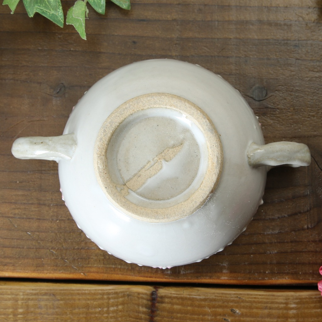 【益子焼】いっちん お花模様 両手取っ手のスープ碗【単品１個】