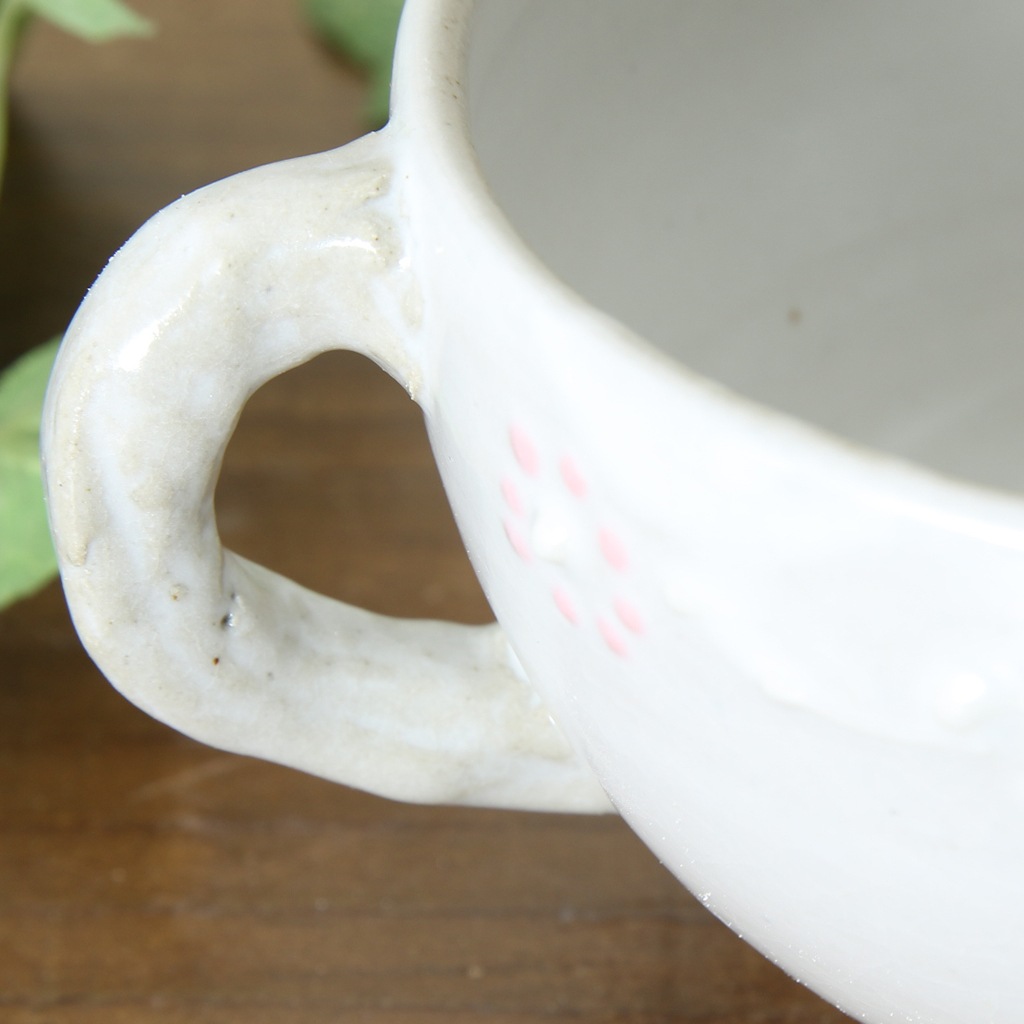 【益子焼】いっちん お花模様 両手取っ手のスープ碗【単品１個】