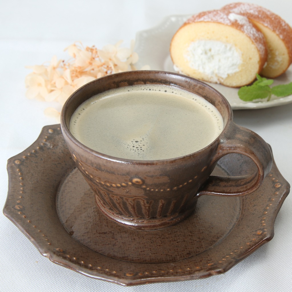 【益子焼】 コーヒーカップ＆ソーサー いっちんドット柄 レトロ焦げ茶 釉薬シリーズ 単品１客