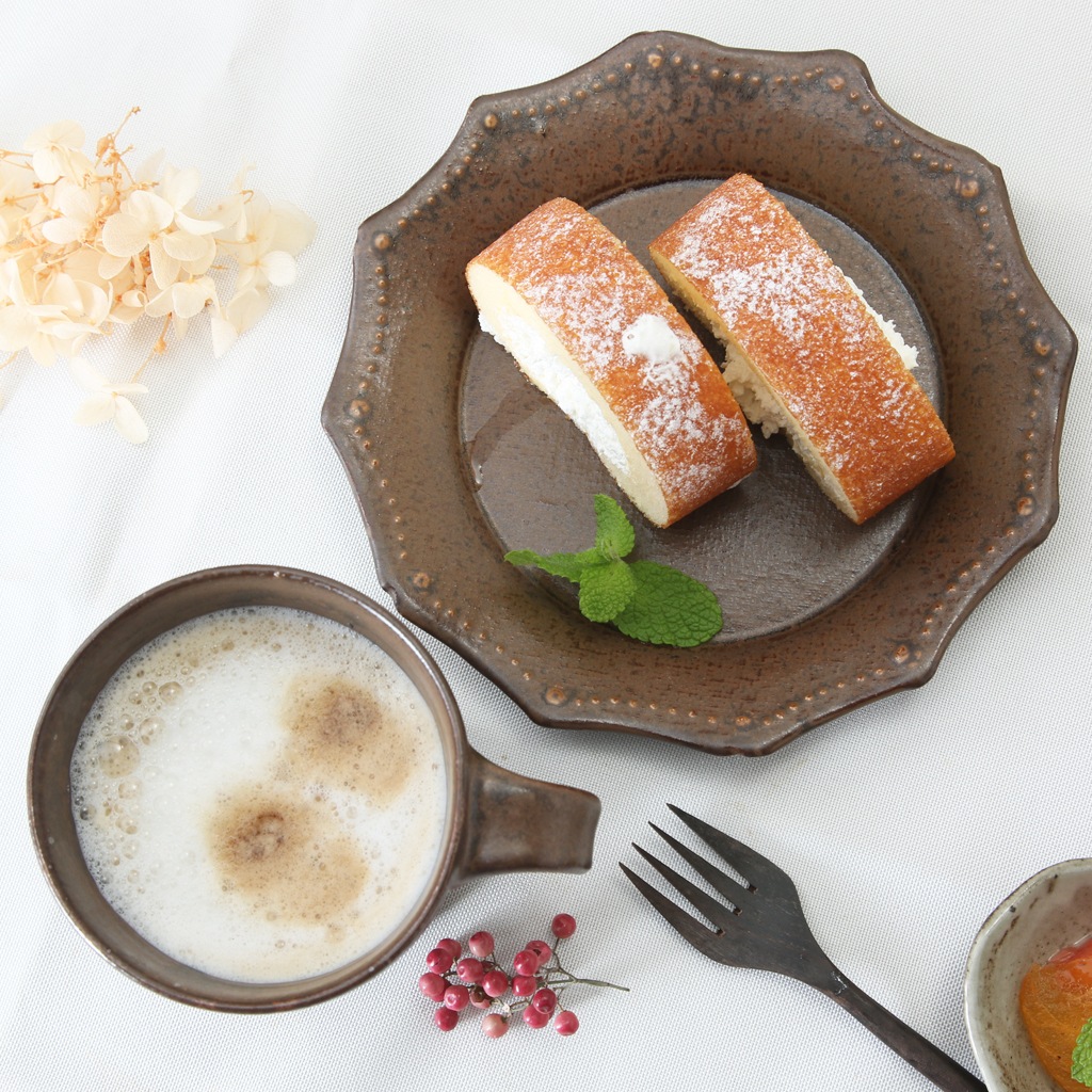 【益子焼】 コーヒーカップ＆ソーサー いっちんドット柄 レトロ焦げ茶 釉薬シリーズ 単品１客