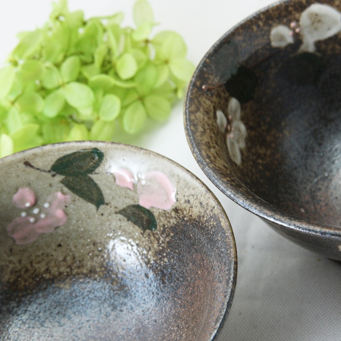 【益子焼】 紅白はなみずき 夫婦ごはん茶碗 ご飯茶碗 飯碗