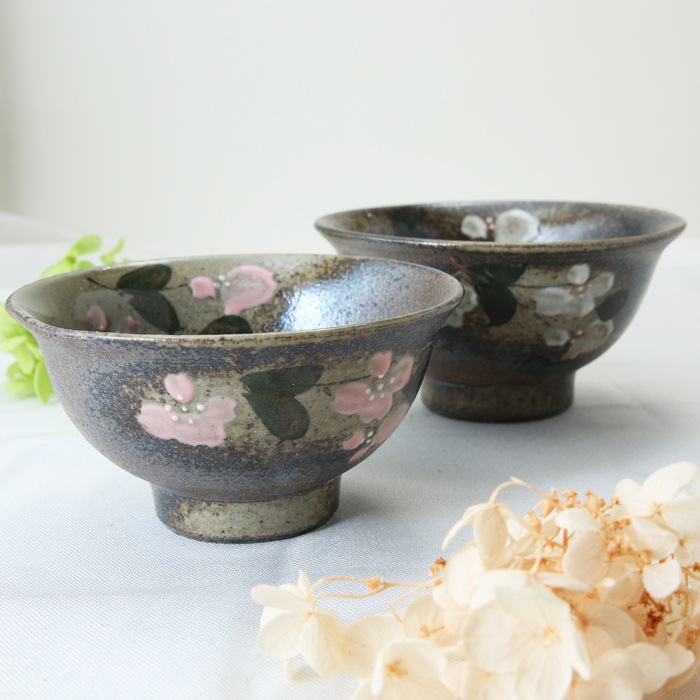 【益子焼】 紅白はなみずき 夫婦ごはん茶碗 ご飯茶碗 飯碗