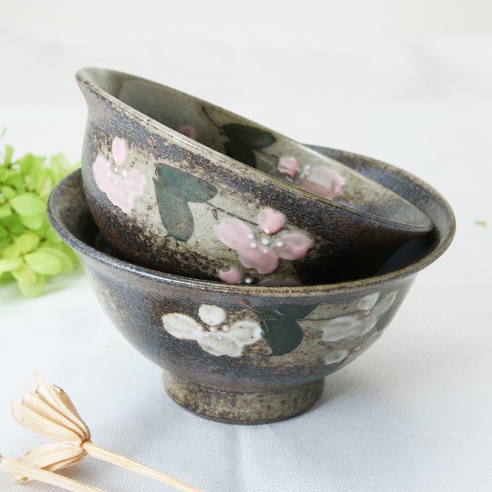 【益子焼】 紅白はなみずき 夫婦ごはん茶碗 ご飯茶碗 飯碗