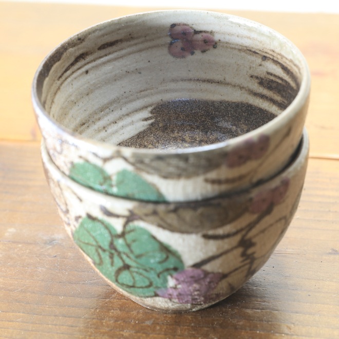 【益子焼】カフェオレボウル スープボウルにも 布目ぶどうシリーズ【単品1個】