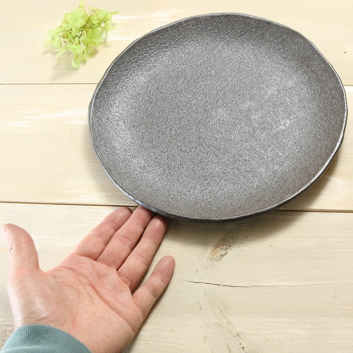 【益子焼】　パスタ皿　盛り皿　シンプル丸形　炭化焼き無地　パスタ皿約24.5cm 【単品１枚】