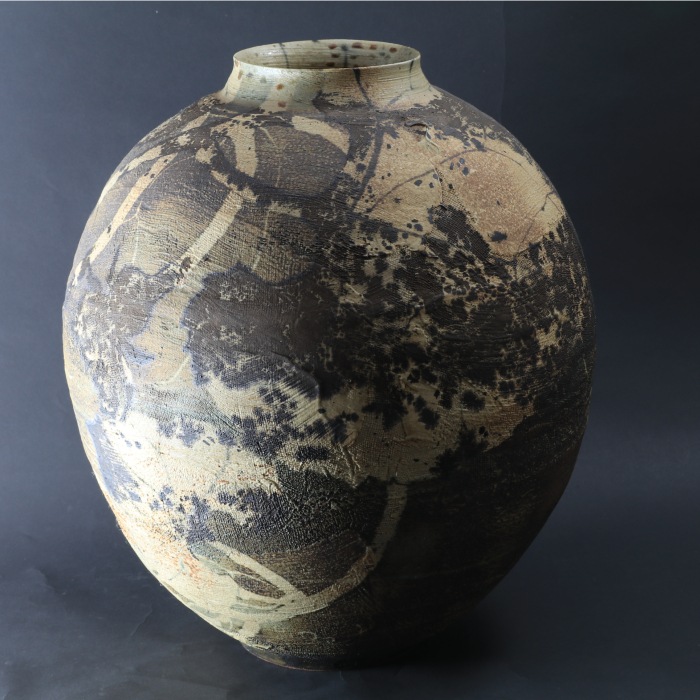 【益子】 陶芸家 陶芸作家 三宅洋司 花器 壺 南瓜文大壺 高さ40cm 一点物 箱無し