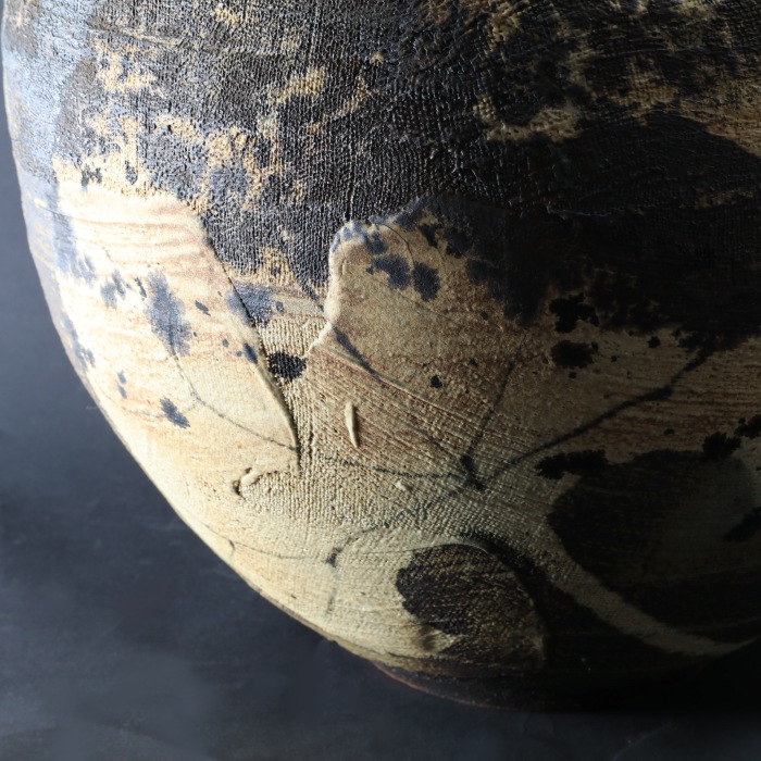 【益子】 陶芸家 陶芸作家 三宅洋司 花器 壺 南瓜文大壺 高さ40cm 一点物 箱無し