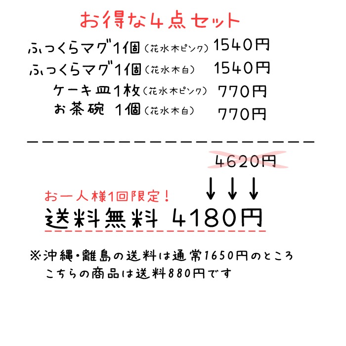 【益子焼】【送料無料】（沖縄・離島は送料880円）マグカップ2個とケーキ皿2枚のおうちカフェお試し４点セット 紅白はなみずき 結婚祝い 結婚記念日などの贈り物にも最適 ※お一人様１回限定！返品不可商品