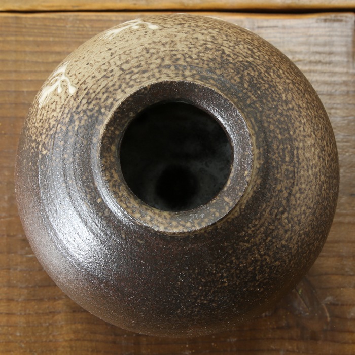 【益子焼】 花瓶 花器 フラワーベース 高さ12.5cm 丸く膨らませた壺 小さめ 一点物 【さぎ草 鷺草模様 単品1個】