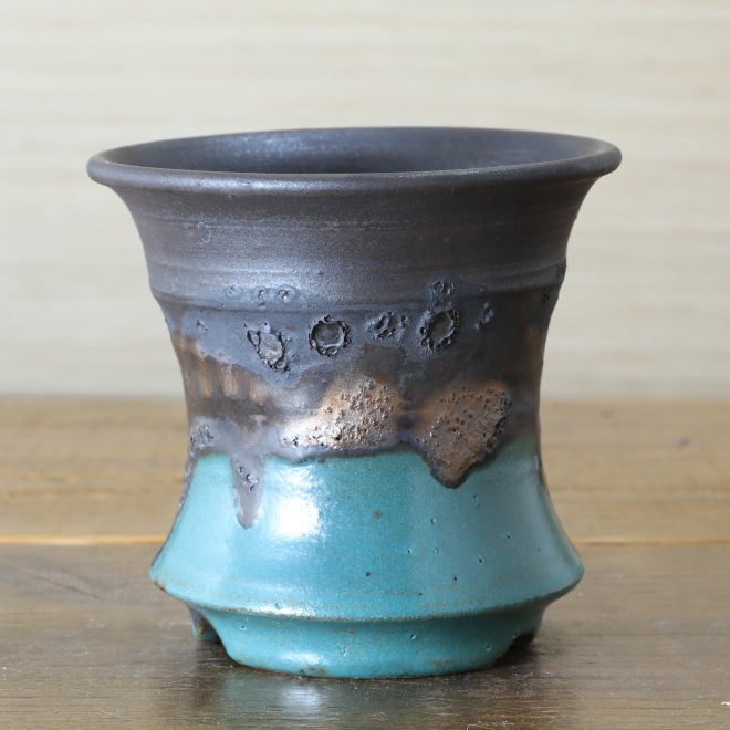 3.3号鉢 高さ約9.5cm 植木鉢 陶器鉢 塊根植物 アガベ サボテン コーデックス 【釉美シリーズ・銅青磁銀河溶岩流】 作家 陶芸家 横山雄一作 一点物