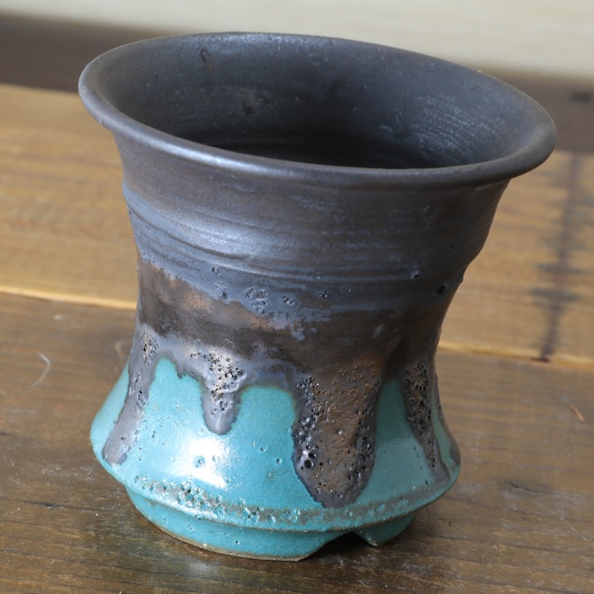 3.3号鉢 高さ約9.5cm 植木鉢 陶器鉢 塊根植物 アガベ サボテン コーデックス 【釉美シリーズ・銅青磁銀河溶岩流】 作家 陶芸家 横山雄一作 一点物