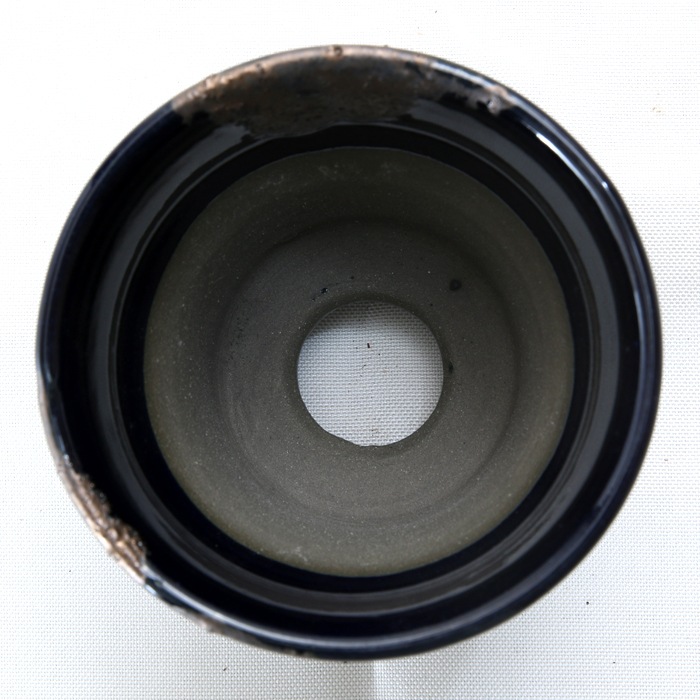 【益子焼】 3.5号鉢 植木鉢 陶器鉢 塊根植物 パキポディウム グラキリス 【銀河鉢DANDYシリーズ・深い瑠璃釉・黒金系色流れ模様】 高さ9cm 作家 陶芸家 横山雄一作