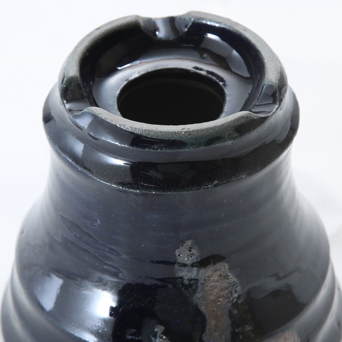 【益子焼】 3.5号鉢 植木鉢 陶器鉢 塊根植物 パキポディウム グラキリス 【銀河鉢DANDYシリーズ・深い瑠璃釉・黒金系色流れ模様】 高さ9cm 作家 陶芸家 横山雄一作