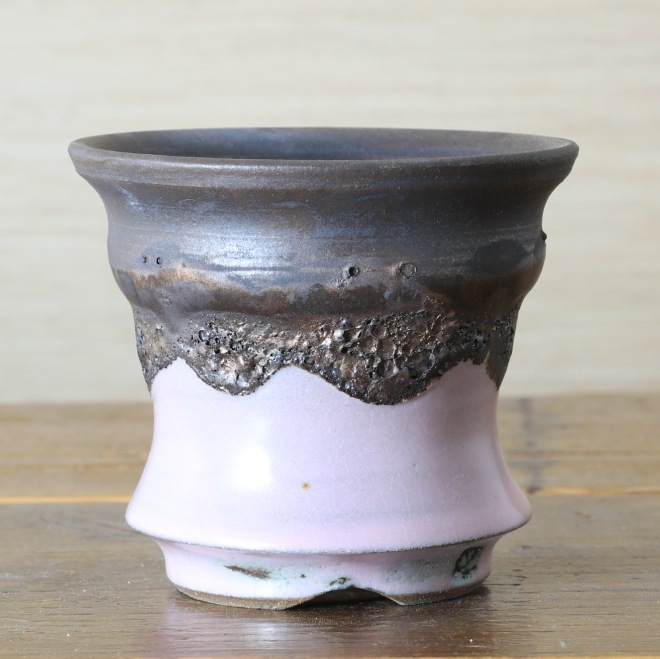 3.1号鉢 高さ約8.5cm 植木鉢 陶器鉢 塊根植物 アガベ サボテン コーデックス 【釉美シリーズ・桃釉銀河溶岩流】 作家 陶芸家 横山雄一作 一点物
