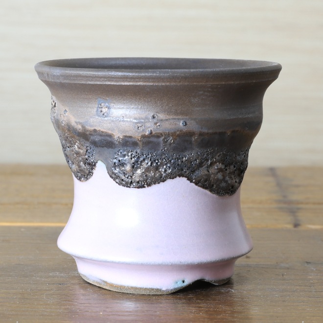 3.1号鉢 高さ約8.5cm 植木鉢 陶器鉢 塊根植物 アガベ サボテン コーデックス 【釉美シリーズ・桃釉銀河溶岩流】 作家 陶芸家 横山雄一作 一点物