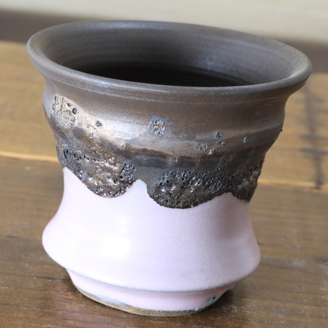 3.1号鉢 高さ約8.5cm 植木鉢 陶器鉢 塊根植物 アガベ サボテン コーデックス 【釉美シリーズ・桃釉銀河溶岩流】 作家 陶芸家 横山雄一作 一点物