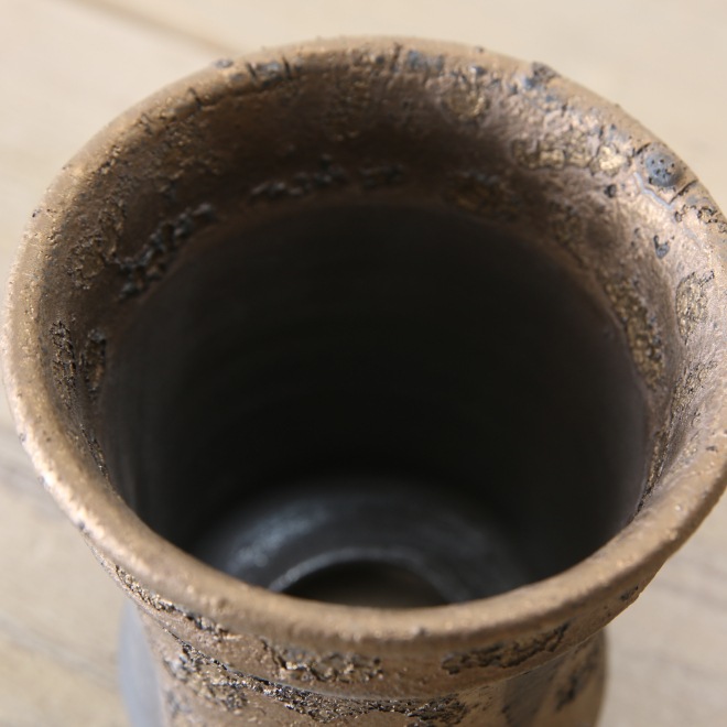 【益子焼】3号鉢 植木鉢 陶器鉢 塊根植物 アガベ サボテン 【NEW銀河鉢クレーター・Black＆Gold・gold多め】 高さ約9～9.5cm 作家 陶芸家 横山雄一作