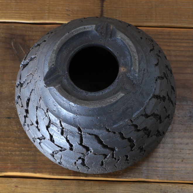 5.3号鉢 高さ約11cm 植木鉢 陶器鉢 塊根植物 アガベ サボテン コーデックス 【炸裂紋鉢 大地の鼓動】 横に穴あり 作家 陶芸家 横山雄一作