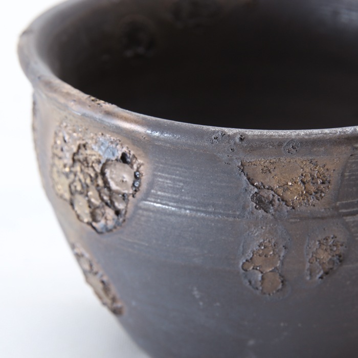 【益子焼】 3.6号鉢 植木鉢 陶器鉢 塊根植物 パキポディウム グラキリス 【黒金銀河鉢・Black&Gold Garaxy】 丸形 高さ7.5cm 作家 陶芸家 横山雄一作