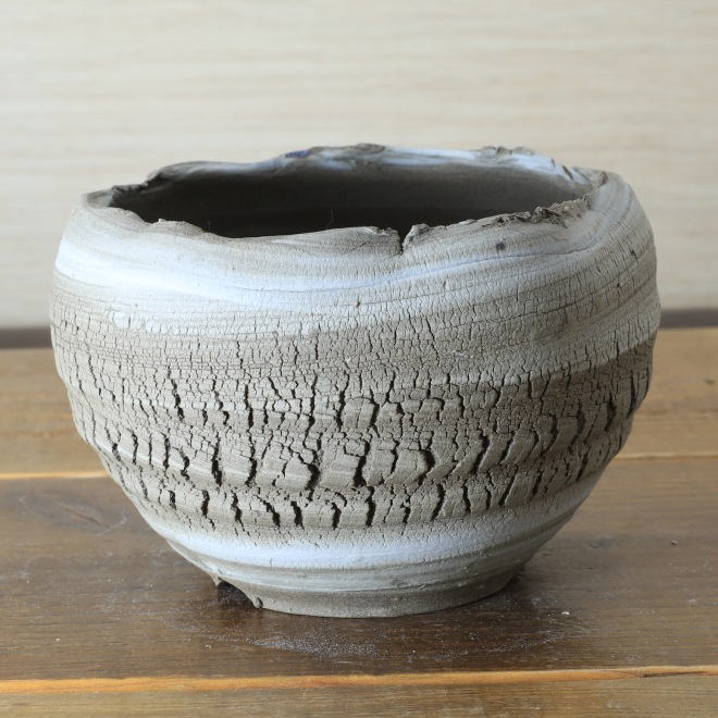 5号鉢 高さ約10cm 植木鉢 陶器鉢 塊根植物 アガベ サボテン コーデックス 【炸裂紋鉢 大地の鼓動】 作家 陶芸家 横山雄一作