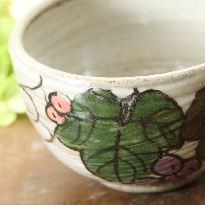 【益子焼】炭化焼シリーズ　白化粧ぶどう　小さめ煎茶カップ　【単品１個】