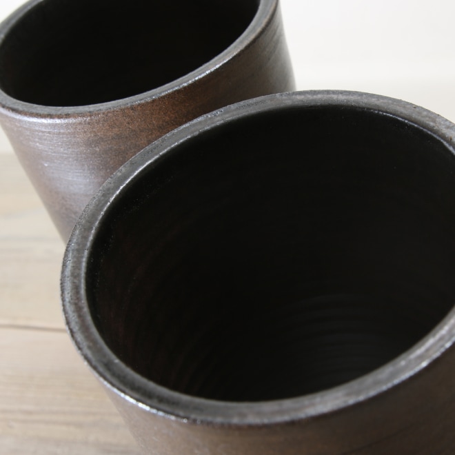 益子焼｜【益子焼】 対の花器 炭化焼無地 花入れ ストレート筒花瓶