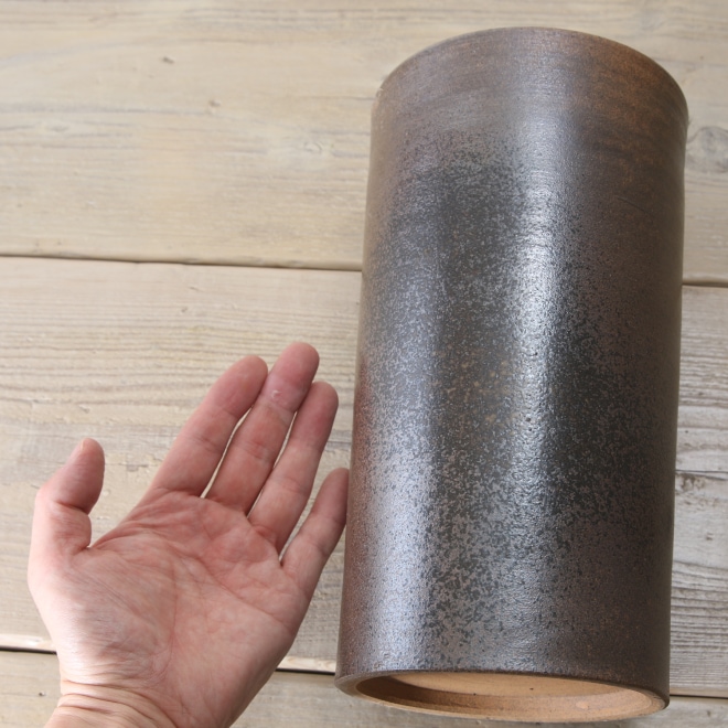 益子焼｜【益子焼】 対の花器 炭化焼無地 花入れ ストレート筒花瓶