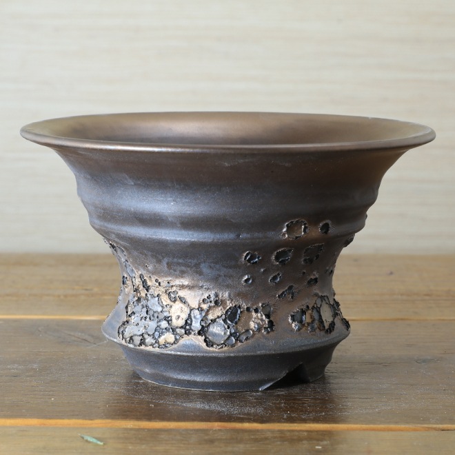 5号鉢 高さ約9cm 植木鉢 陶器鉢 塊根植物 サボテン 盆栽 ユーフォルビアなどに コーデックス 【銀河鉢シリーズ】 作家 陶芸家 横山雄一作