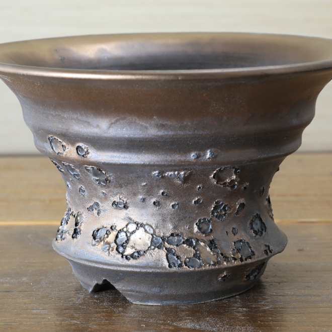 5号鉢 高さ約9cm 植木鉢 陶器鉢 塊根植物 サボテン 盆栽 ユーフォルビアなどに コーデックス 【銀河鉢シリーズ】 作家 陶芸家 横山雄一作