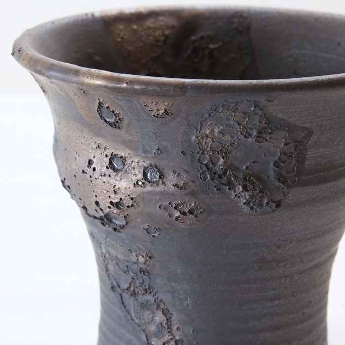 【益子焼】 4.1号鉢 植木鉢 陶器鉢 塊根植物 アガベ 【黒金銀河鉢・Black＆Gold Garaxy】 深さのある鉢 高さ13cm 作家 陶芸家 横山雄一作