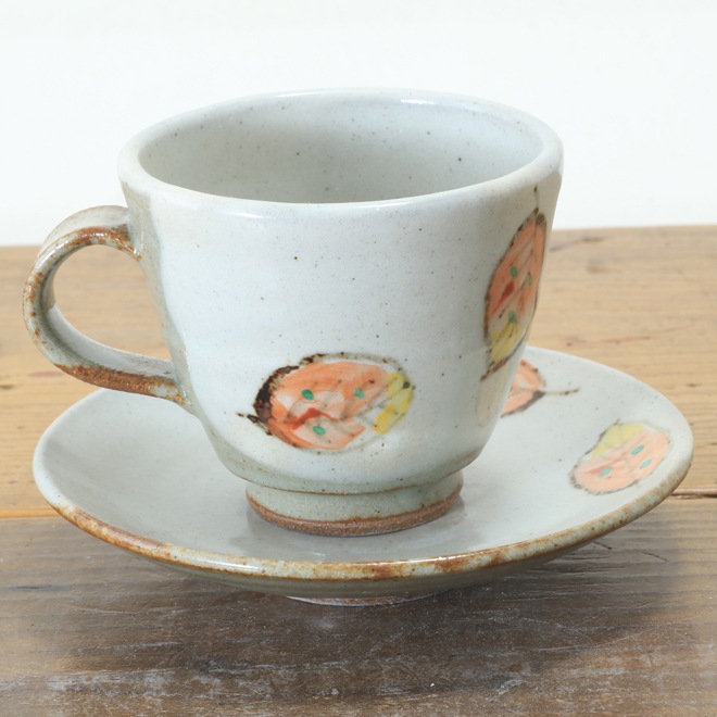 【益子焼 作家】 木村世傑作 コーヒーカップ&ソーサー 木の葉模様 (単品1客)