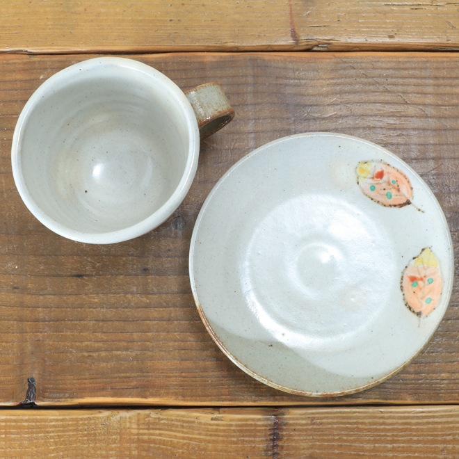 【益子焼 作家】 木村世傑作 コーヒーカップ&ソーサー 木の葉模様 (単品1客)