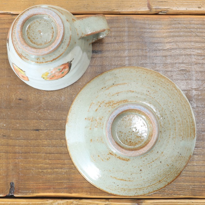 【益子焼 作家】 木村世傑作 コーヒーカップ&ソーサー 木の葉模様 (単品1客)