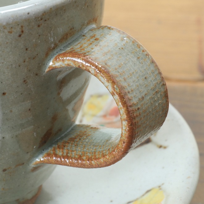 【益子焼 作家】 木村世傑作 コーヒーカップ&ソーサー 木の葉模様 (単品1客)