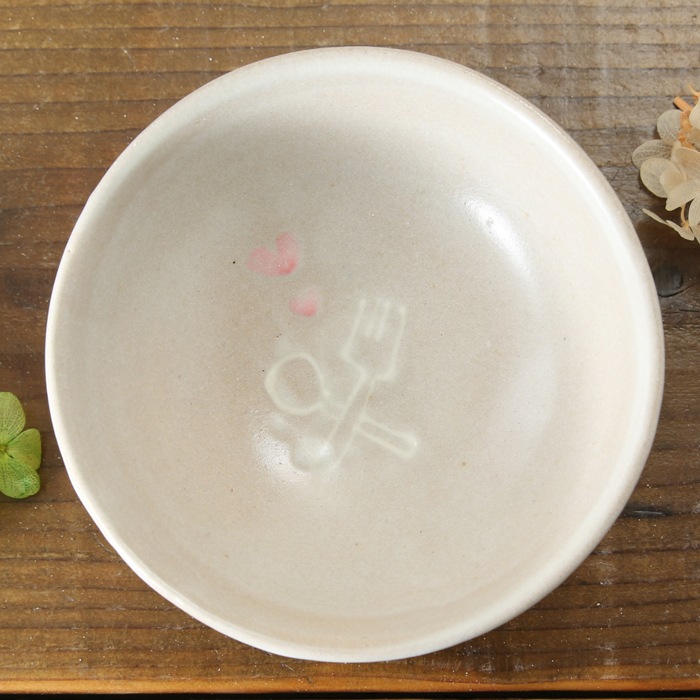 益子焼 益子焼 フードボウル ペット 餌入れ おしゃれ 食器 陶器 釉薬シリーズ いっちんフォークとスプーン模様 単品１個 フードボウル ペット 餌入れ 食器 益子焼 通販 益子焼窯元よこやま