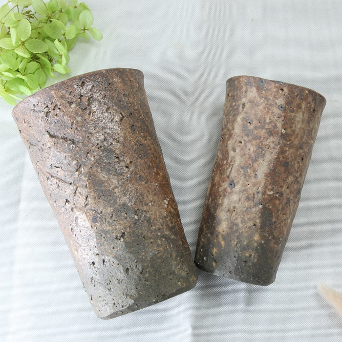 【益子焼 作家】 月兎窯 宮島將實作 表面を削り叩いた模様のデザイン ビールカップ フリーカップ タンブラー