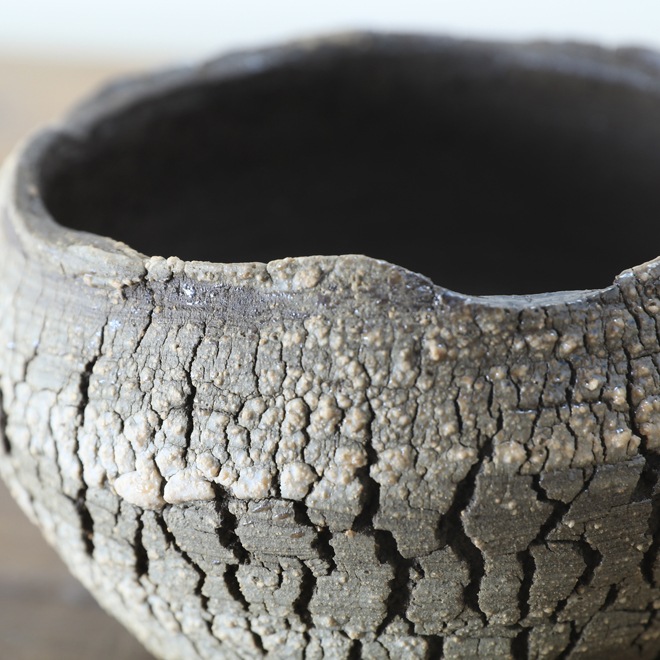 【益子焼】 3.6号鉢 高さ約7.5cm 植木鉢 陶器鉢 塊根植物 アガベ サボテン コーデックス 【炸裂紋鉢 大地の鼓動】 作家 陶芸家 横山雄一作 一点物