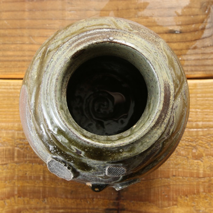 【益子焼】 花器 花瓶 花びん フラワーベース 花生け 花活け 壺 つぼ 壷 作家のこだわり 赤貝文様花器　高さ15cm 1点もの ( 定年 退職 贈り物 退職祝い 退職記念 自分へのご褒美 などの贈り物に )