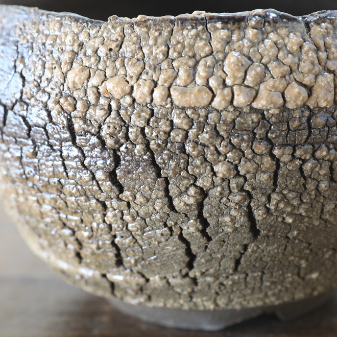 【益子焼】 3.6号鉢 高さ約8～8.5cm 植木鉢 陶器鉢 塊根植物 アガベ サボテン コーデックス 【炸裂紋鉢 大地の鼓動】 作家 陶芸家 横山雄一作 一点物