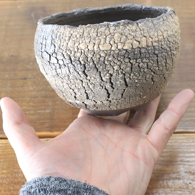 【益子焼】 3.6号鉢 高さ約8～8.5cm 植木鉢 陶器鉢 塊根植物 アガベ サボテン コーデックス 【炸裂紋鉢 大地の鼓動】 作家 陶芸家 横山雄一作 一点物