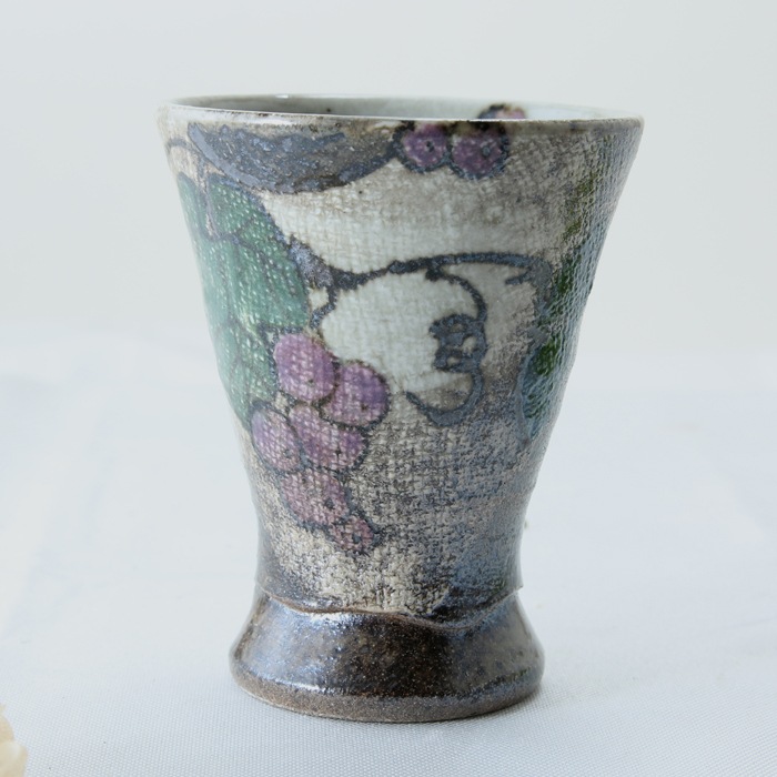 【益子焼】布目ぶどうの足付きミニワインカップ【単品1個】