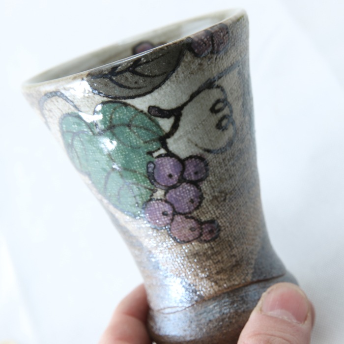 【益子焼】布目ぶどうの足付きミニワインカップ【単品1個】
