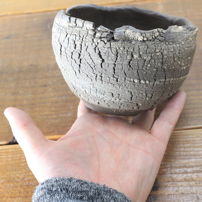 【益子焼】 3.8号鉢 高さ約8～8.5cm 植木鉢 陶器鉢 塊根植物 アガベ サボテン コーデックス 【炸裂紋鉢 大地の鼓動】 作家 陶芸家 横山雄一作 一点物