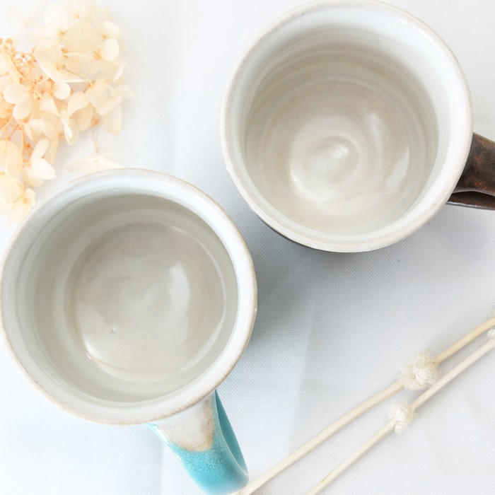 【益子焼マグカップ】しのぎ＆いっちん柄の２種釉薬のマグカップ【単品1個】