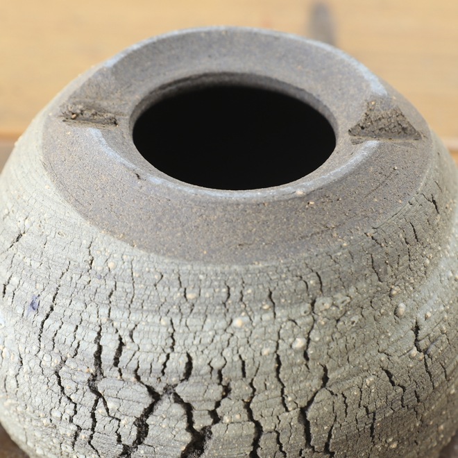 【益子焼】 3.1号鉢 高さ約6.5cm 植木鉢 陶器鉢 塊根植物 アガベ サボテン コーデックス 【炸裂紋鉢 大地の鼓動】 作家 陶芸家 横山雄一作 一点物