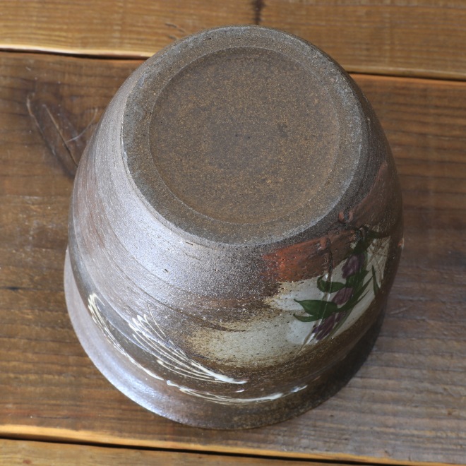 【益子焼】 花瓶 炭化焼 ろくろ成形 すすきとリンドウ模様  （高さ約16.5cm）一点物 【単品１個】