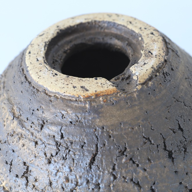 【益子焼】 4.3号鉢 高さ約7.5cm 側面に穴あり 植木鉢 陶器鉢 塊根植物 アガベ サボテン コーデックス 【炸裂紋鉢 大地の鼓動】 作家 陶芸家 横山雄一作 一点物